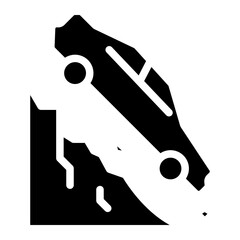 Car Fell into Ravine from Mountain. Vector Icon.  