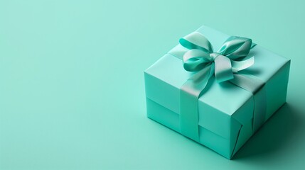 Obraz premium Beautifully Wrapped Teal Gift Box with Bow and Ribbon
