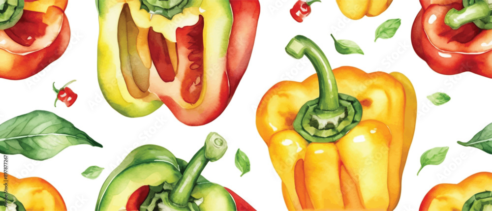 Poster paprika chili pattern background watercolor style6