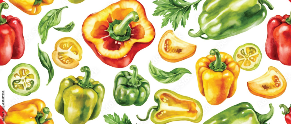 Poster Paprika chili pattern background watercolor style5