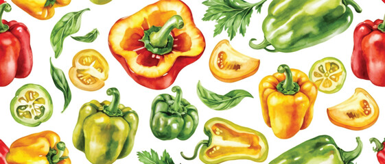 Paprika chili pattern background watercolor style5