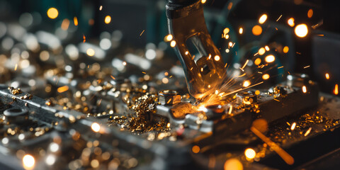 Industrial Robotic Welding Process with Sparks in a Factory Setting CloseUp