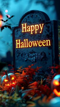 Happy Halloween featuring a spooky graveyard at night. seamless looping time-lapse virtual 4k video animation