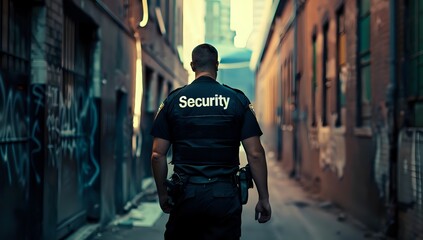 Security Guard Patrols Urban Alleyway