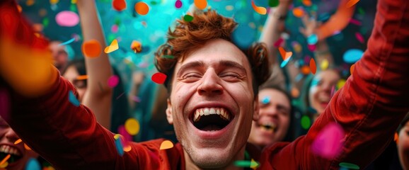 Obraz premium Happy New Year 2025, A Group Of Friends Partying For New Year'S Eve, Filled With Joy