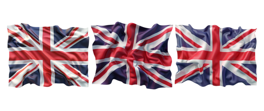 British Union Jack Flags Waving Isolated On Transparent Background