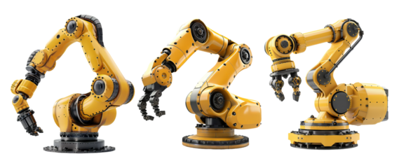 Industrial Robotic Arms in Various Poses Isolated on Transparent Background