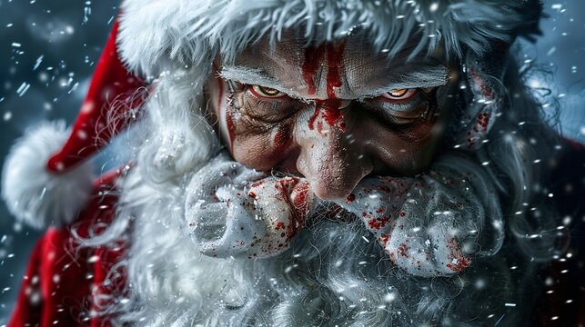 Portrait of Santa's Spooky Face at the North Pole