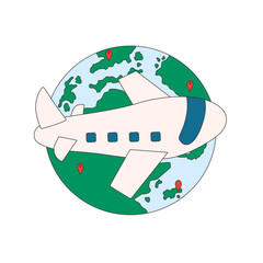 Airplane Flying Around the Globe Illustration