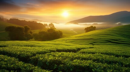 Naklejka premium sunrise green tea plant