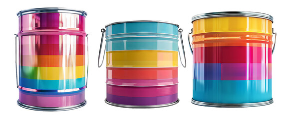 Paint buckets isolated on transparent background