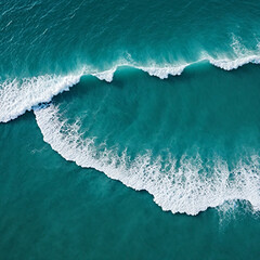 Aerial view beautiful of sea waves from drone. Stock image of blue color of ocean water, sea surface. Top view on turquoise waves, clear water surface texture.