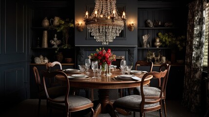 round dark dining room