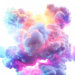 Fototapeta premium Vibrant 3D Abstract Fantasy Sky: Colorful Neon Clouds Isolated on White Background. Surreal Weather Phenomenon Rendered in Photorealistic Detail. Dreamlike AI-Generated 4K Wallpaper Showcasing Imagina