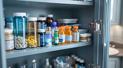 Medicine Cabinet Full of Bottles and Pills