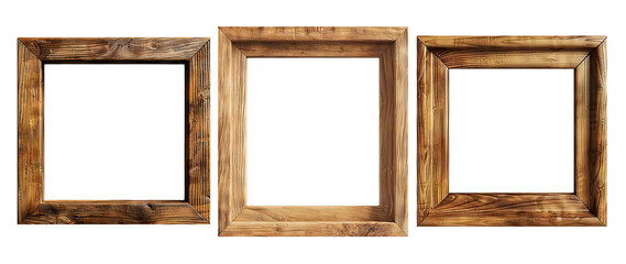Wooden Picture Frames With Rustic Design Isolated On Transparent Background