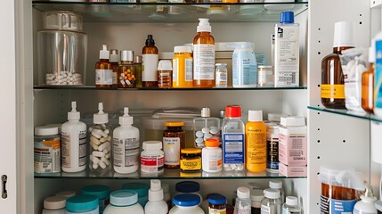 Medicine Cabinet Full of Pills and Bottles