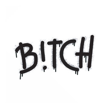 Graffiti text bitch sprayed in black on white.