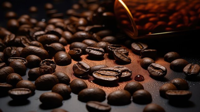 photo coffee beans spilled on table
