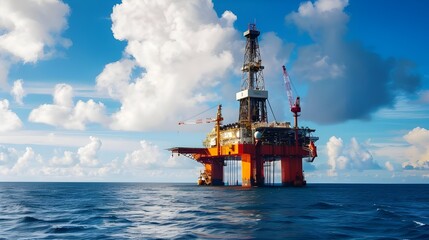 Oil Rig at Sea on Bright Sunny Day.