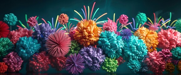 Obraz premium Colorful New Year'S Eve Fireworks Light Up The Dark Sky, Creating A Vibrant And Joyful Atmosphere