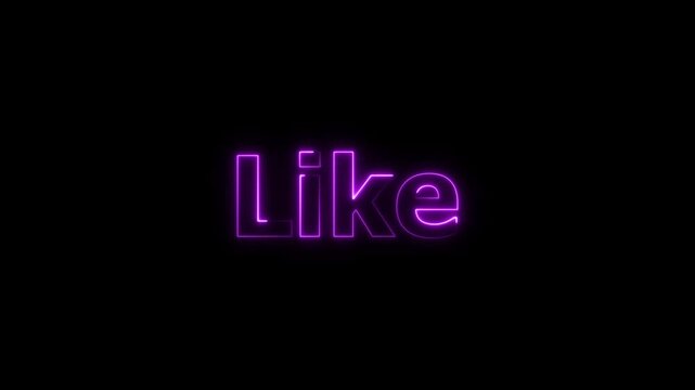  like button text neon bright magenta color animation. abstract social media like button rectangle animated.