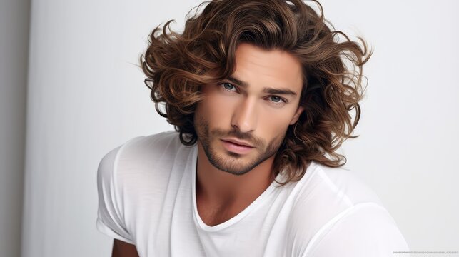 tousled mens hair on white