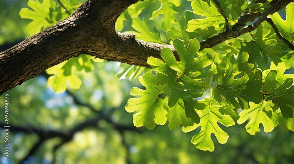 Wall mural green oak tree leaves