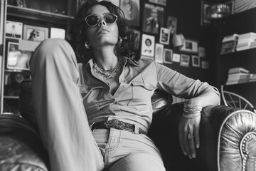 Nostalgic black and white fashion: timeless elegance meets retro vibes in 1960s and 1970s clothing, a monochrome journey through iconic styles of the era, capturing the essence of vintage glamour © MMerellinn