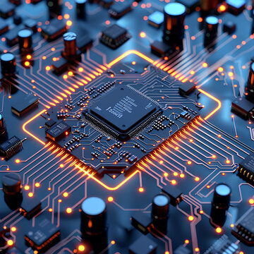 Circuit board close-up. Technology background. 3d rendering