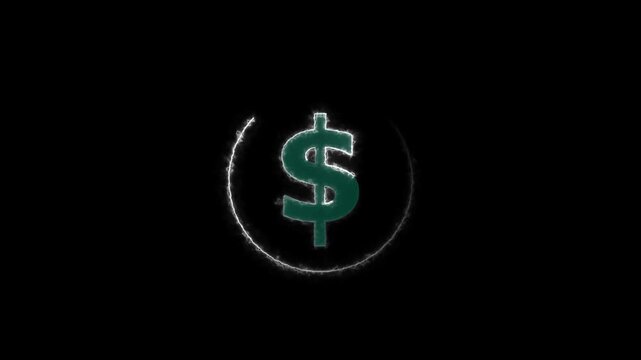 Doller icon neon glowing gray color animation and gray circle on black background.