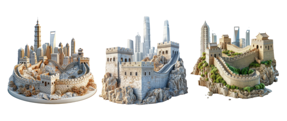 Fantasy castles isolated on transparent background