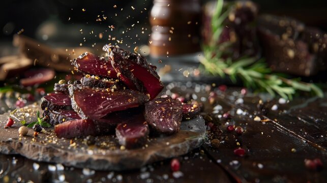 The national cuisine of South Africa: Biltong &ndash; dried meat.