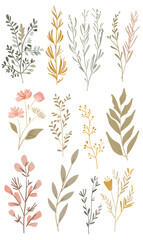 2D flower and leaf cards in various styles