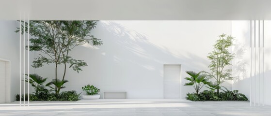 "Modern Courtyard with Minimalist Greenery"