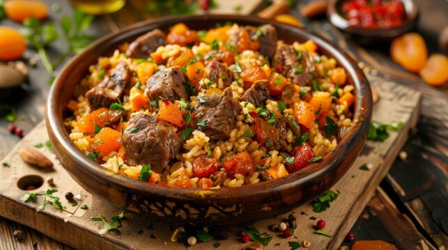 The national cuisine of South Africa: Boboti is a pilaf made from lamb, with the addition of dried apricots and raisins.