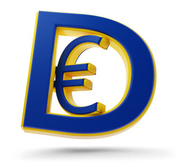 Obraz premium € and d as digital euro as euro-digital as E-EUR symbol, isolated, yellow and blue colors as the flag of the European Union, EU, Europe