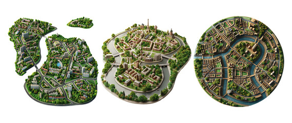 Miniature Urban Landscapes Isolated On Transparent Background