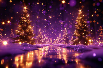 Obraz premium Festive digital art of forest with lights