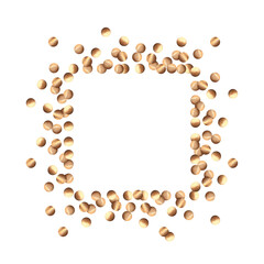 Confetti gold, square frame. Watercolor illustration. Abstract glowing dotted background. Scattered glitter round shape. For New Year card design, invitation template. Festive sparkling border