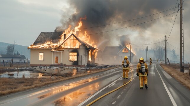 Residential House Engulfed in Flames as Firefighters Battle Blaze