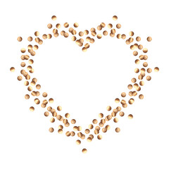 Confetti gold, heart frame. Watercolor illustration. Abstract glowing dot background. Scattered glitter round shape. For New Year card design, Valentine's day, invitation template. Sparkling border