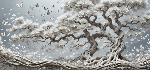Digital art piece that appears to be 3D rendering tree flowers l