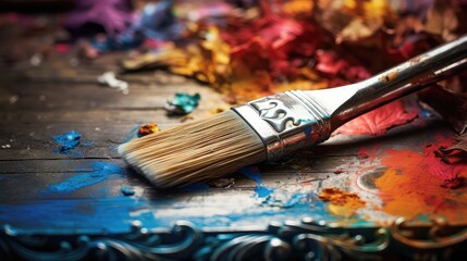 Fototapeta premium wooden silver paintbrush