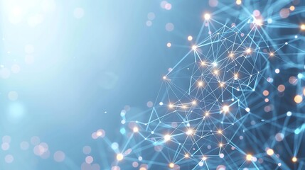 Abstract blue network background with glowing lights.