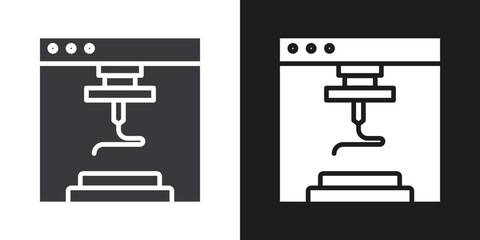 3d printer icon Flat set in black and white color outline vector