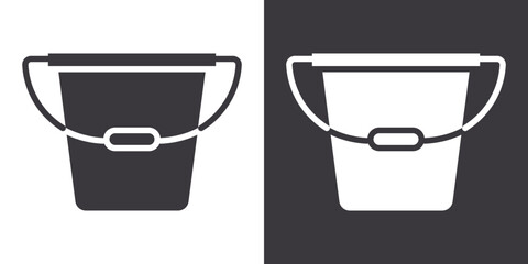 bucket icon Flat set in black and white color outline vector