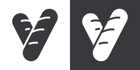 Sausage icon Flat set in black and white color outline vector
