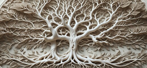 3D rendering tree life is made up multiple branches leaves intri