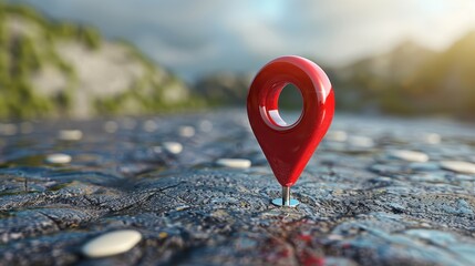 Red Location Pin on a Rock Path